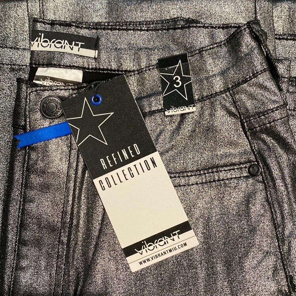 Vibrant Silver Gray Metallic Bootcut Flare Denim Shiny Pants NWT Multiple Sizes - Picture 13 of 16